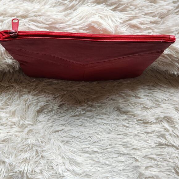 Summit Hill Leather Clutch Purse Solid Red Zip Top Holiday Handbag Vintage - Picture 4 of 8